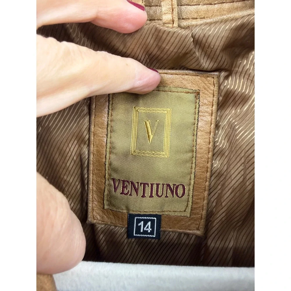 Ventiuno Belted Leather Moto Jacket Women S/M Tan Military Utility Zip Up